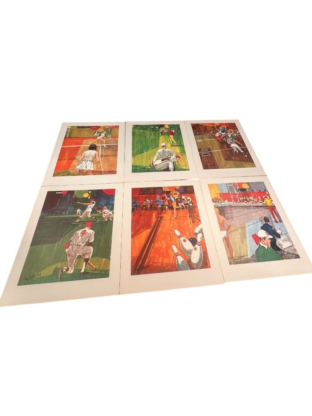 Jim Woodend Vintage Sports Art Prints Baseball Golf Swimming Bowling Sets